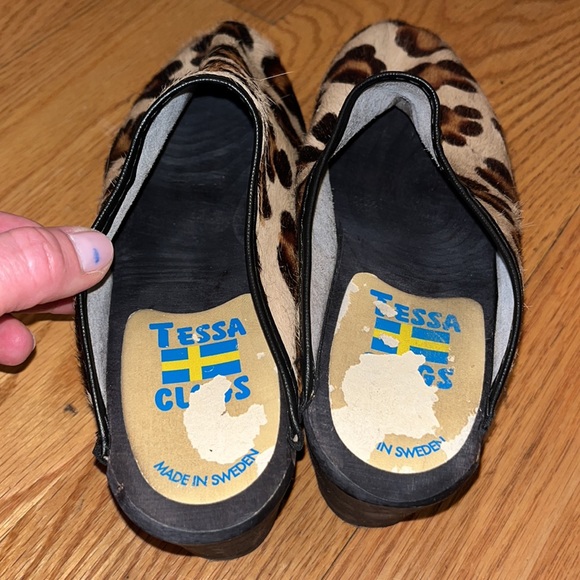 Tessa Clogs of Vail Pony Hair High Heel Leopard Print Clogs - Picture 5 of 12